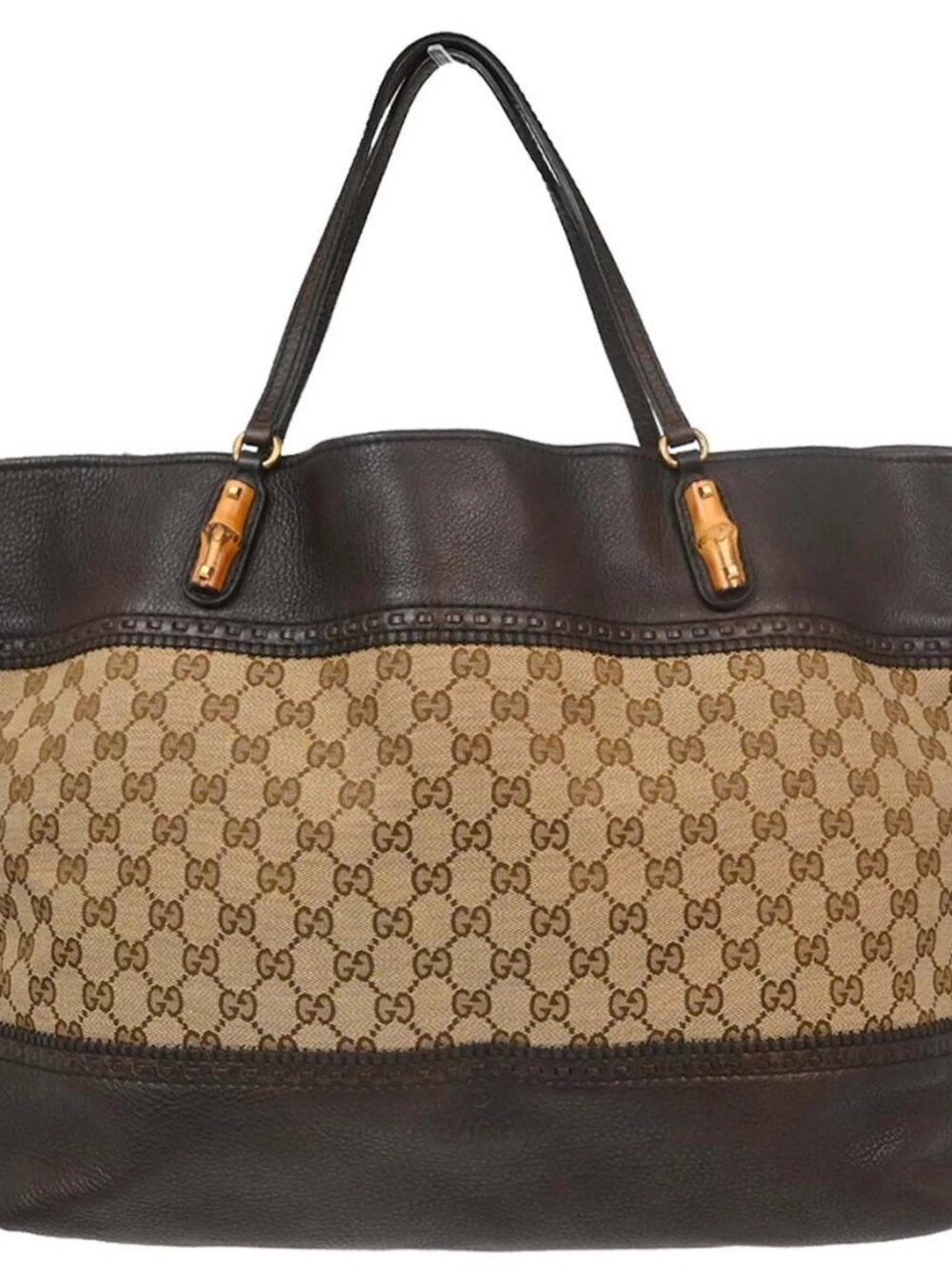 Gucci Beige Canvas Bamboo GG Tote Handbag 339000 204991 196734